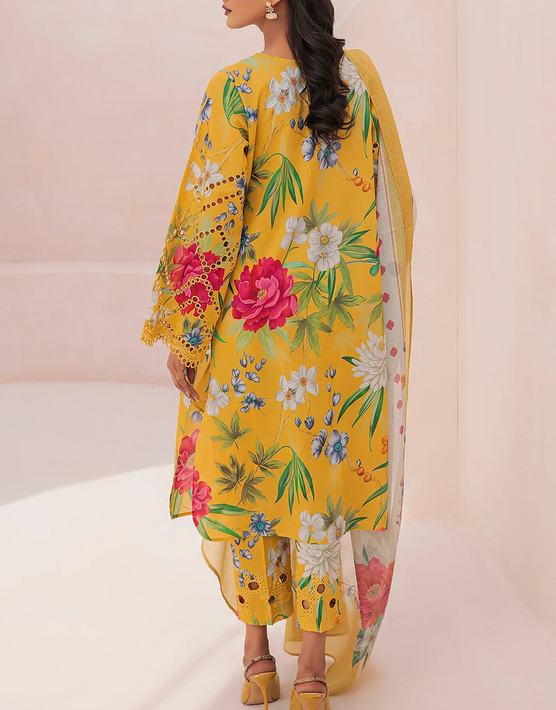 Digital Print Embroidered Swiss Lawn Dress with Silk Dupatta