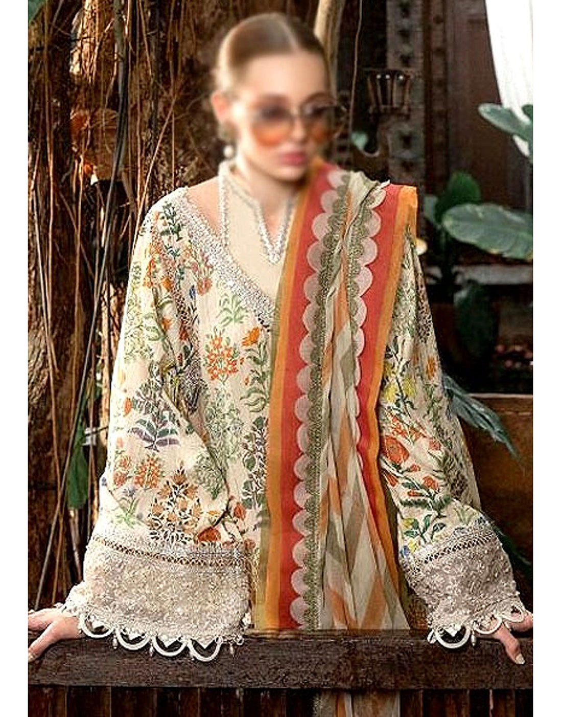 All-Over Print Embroidered Lawn Dress with Chiffon Dupatta