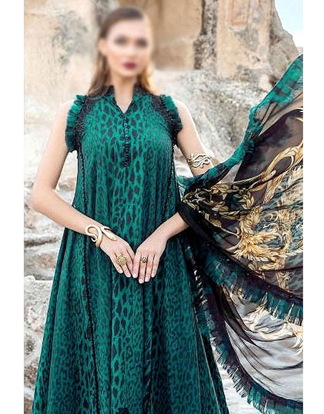 All-Over Digital Print Embroidered Lawn Dress with Silk Dupatta