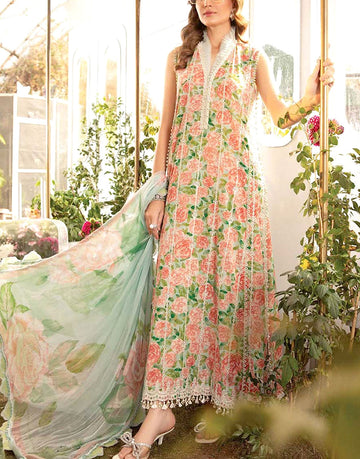 Embroidered EID Lawn Dress with Printed Chiffon Dupatta