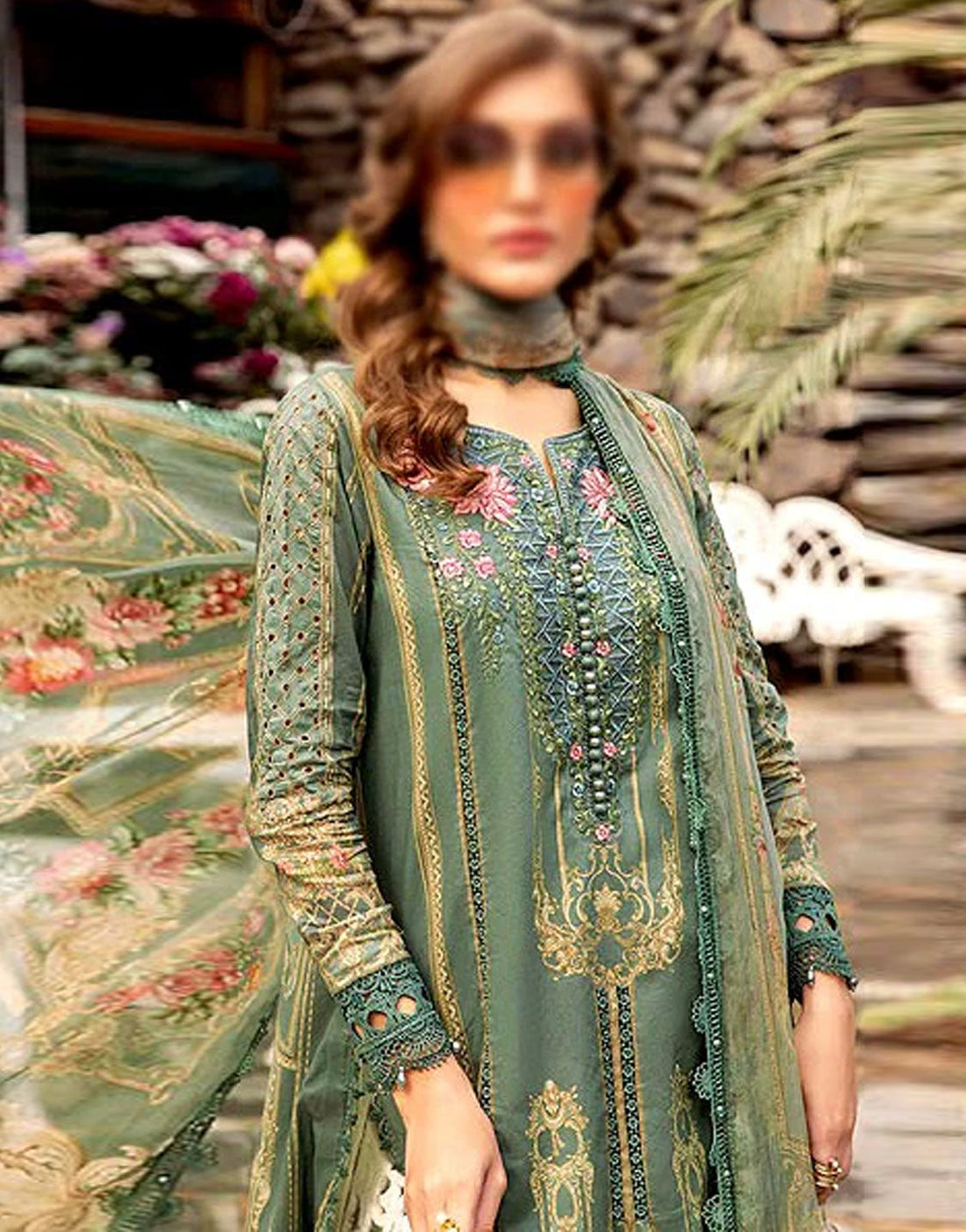 Designer Embroidered Lawn Dress with Chiffon Dupatta