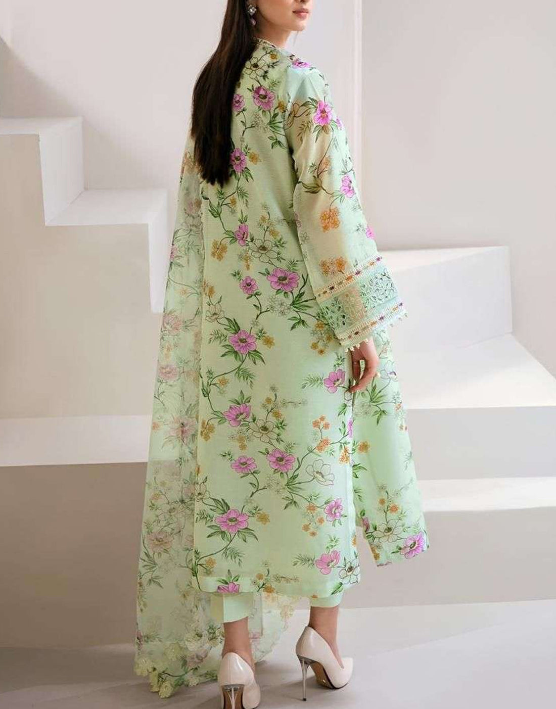 Fancy Embroidered EID Lawn Dress with Emb. Khaddi Net Dupatta