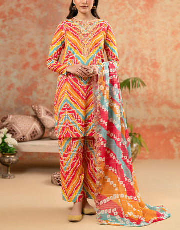 Digital All-Over Chunri Print Lawn Dress with Diamond Dupatta