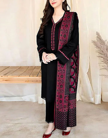 Sequins Embroidered Black Lawn Dress with Organza Diamond Dupatta