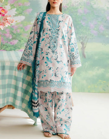Digital All-Over Print Embroidered Lawn Dress with Silk Dupatta