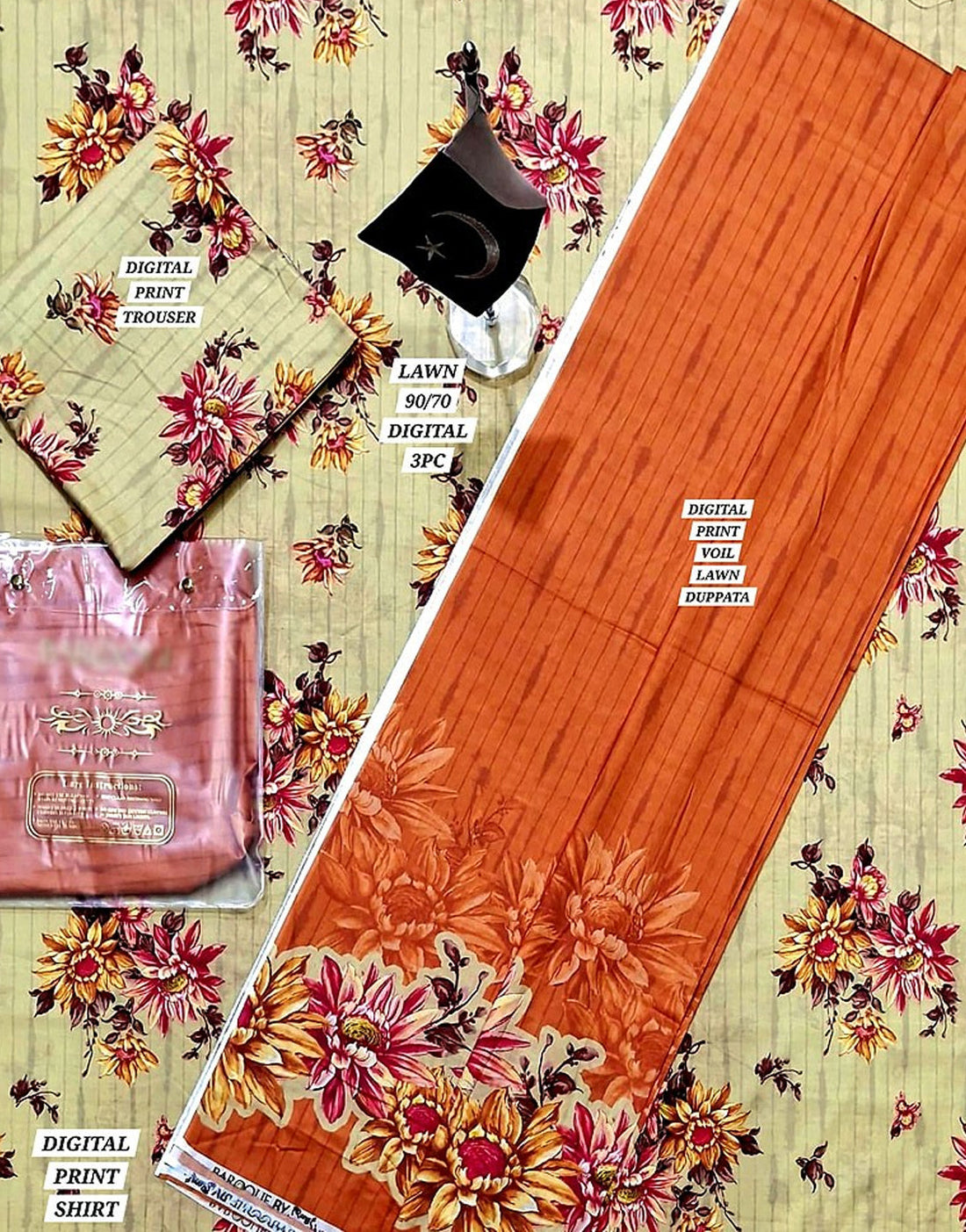 SALE - Digital All-Over Print Lawn Dress with Voil Lawn Dupatta