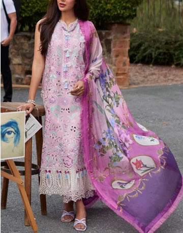 Luxury Heavy Schiffli Embroidered Lawn Dress with Silk Dupatta