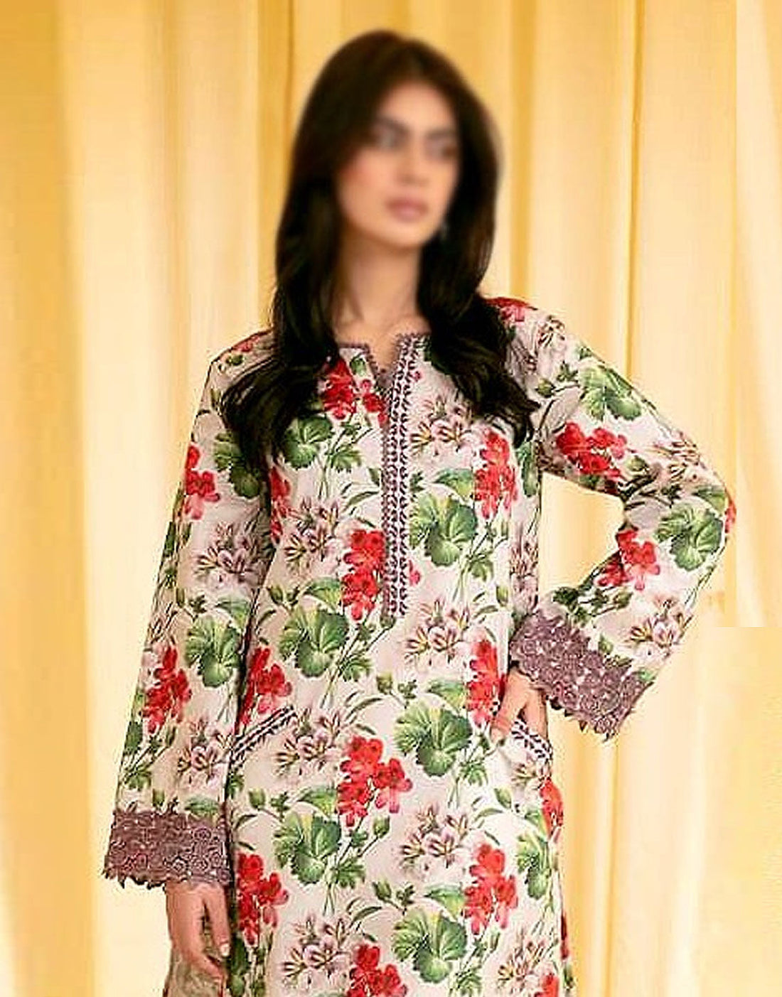SALE - Digital All-Over Print Embroidered Lawn Suit with Silk Dupatta