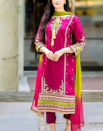 Fancy Embroidered Lawn Dress with Tie & Dye Diamond Dupatta