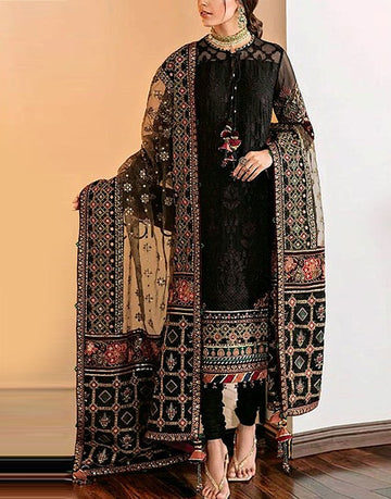 Heavy Sequins Embroidered Black Cotton Dress with Printed Diamond Dupatta