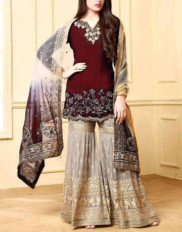 Indian Heavy Embroidered Chiffon Suit with Net Dupatta