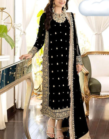 Stylish Heavy Embroidered Black Chiffon Dress for Party Events