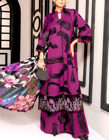 All-Over Print Embroidered Lawn Dress with Chiffon Dupatta