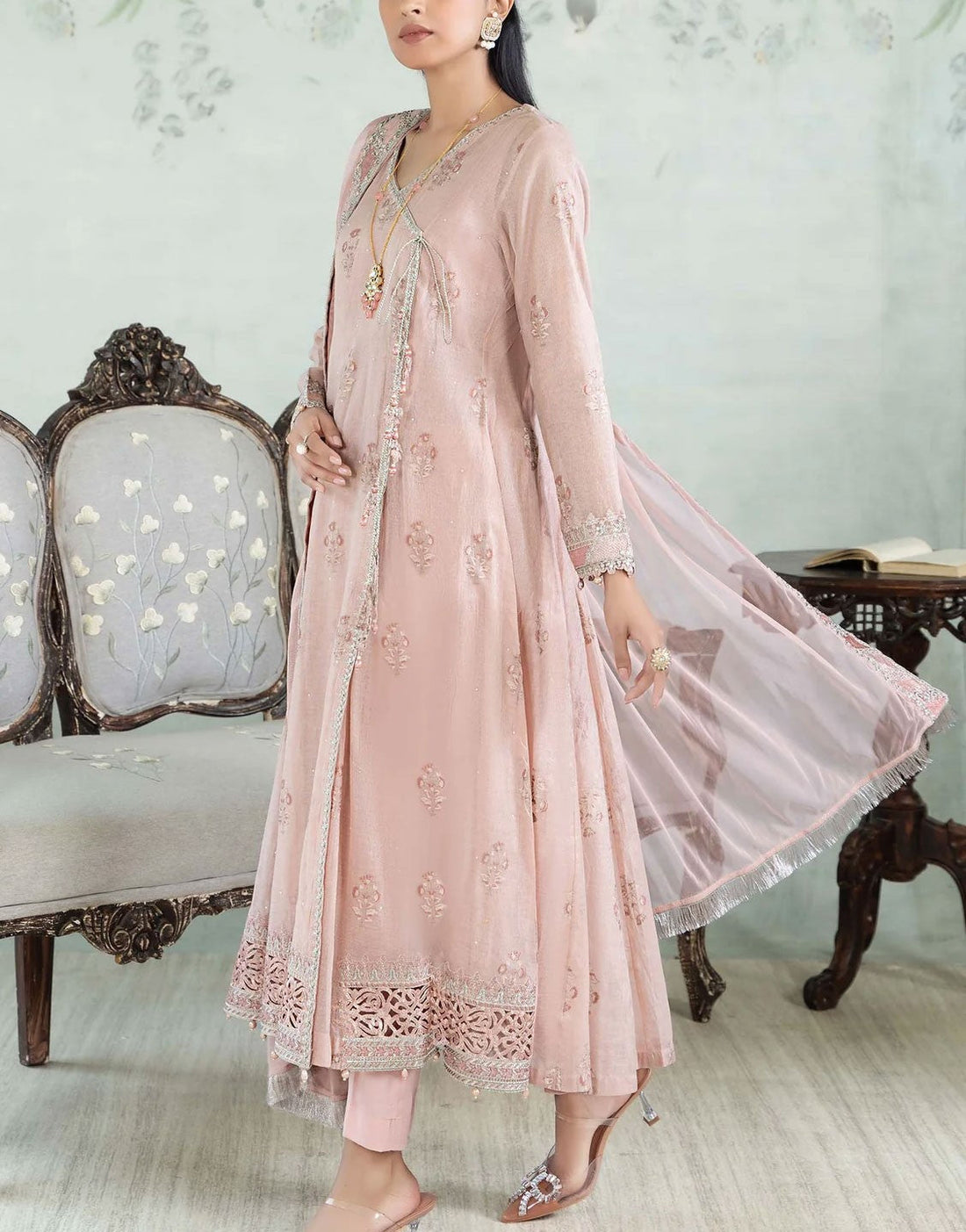 Fancy Maria B Yarn Dyed Party Wear Frock | DW-EA24-29 Pink