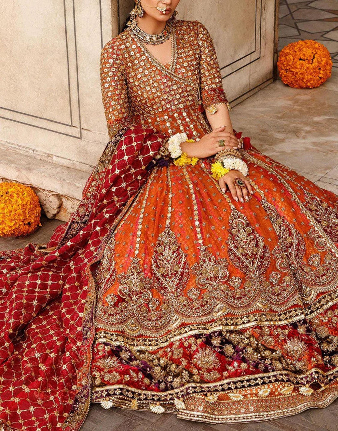 Maria B Luxury Angrakha Style Organza Bridal Dress | Manar EX-147