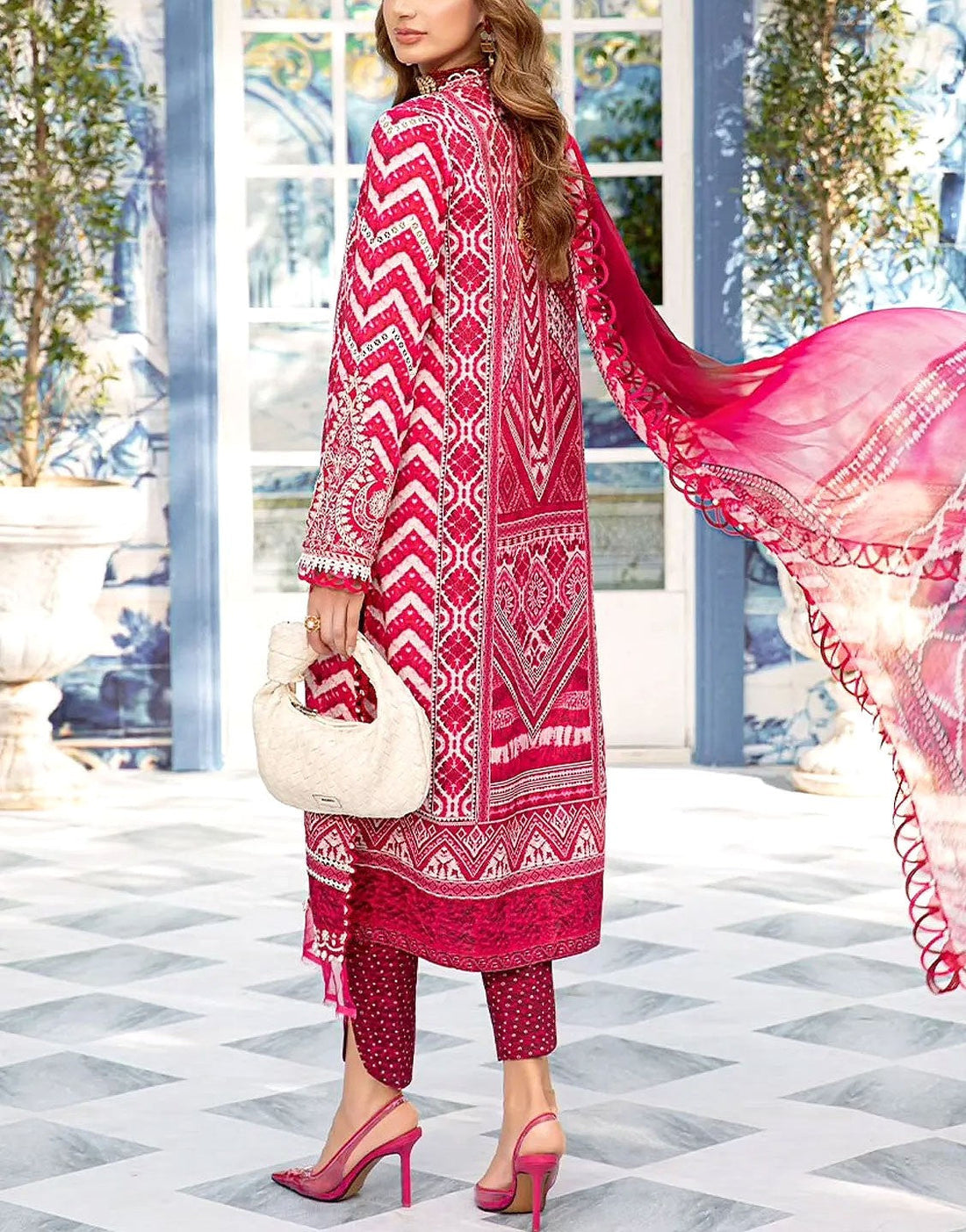 All-Over Print Embroidered Lawn Dress With Chiffon Dupatta