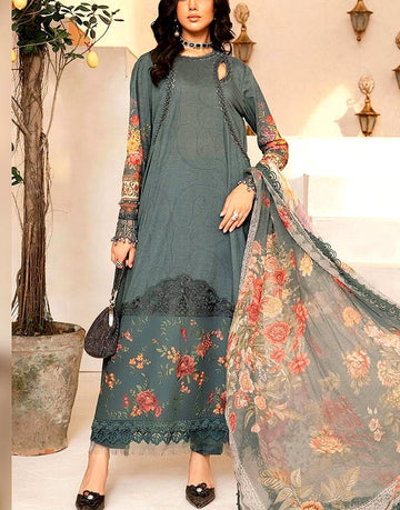 SALE - Luxury Embroidered Lawn Dress with Chiffon Dupatta