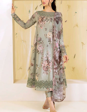 All-Over Digital Print Embroidered Lawn Dress with Silk Dupatta