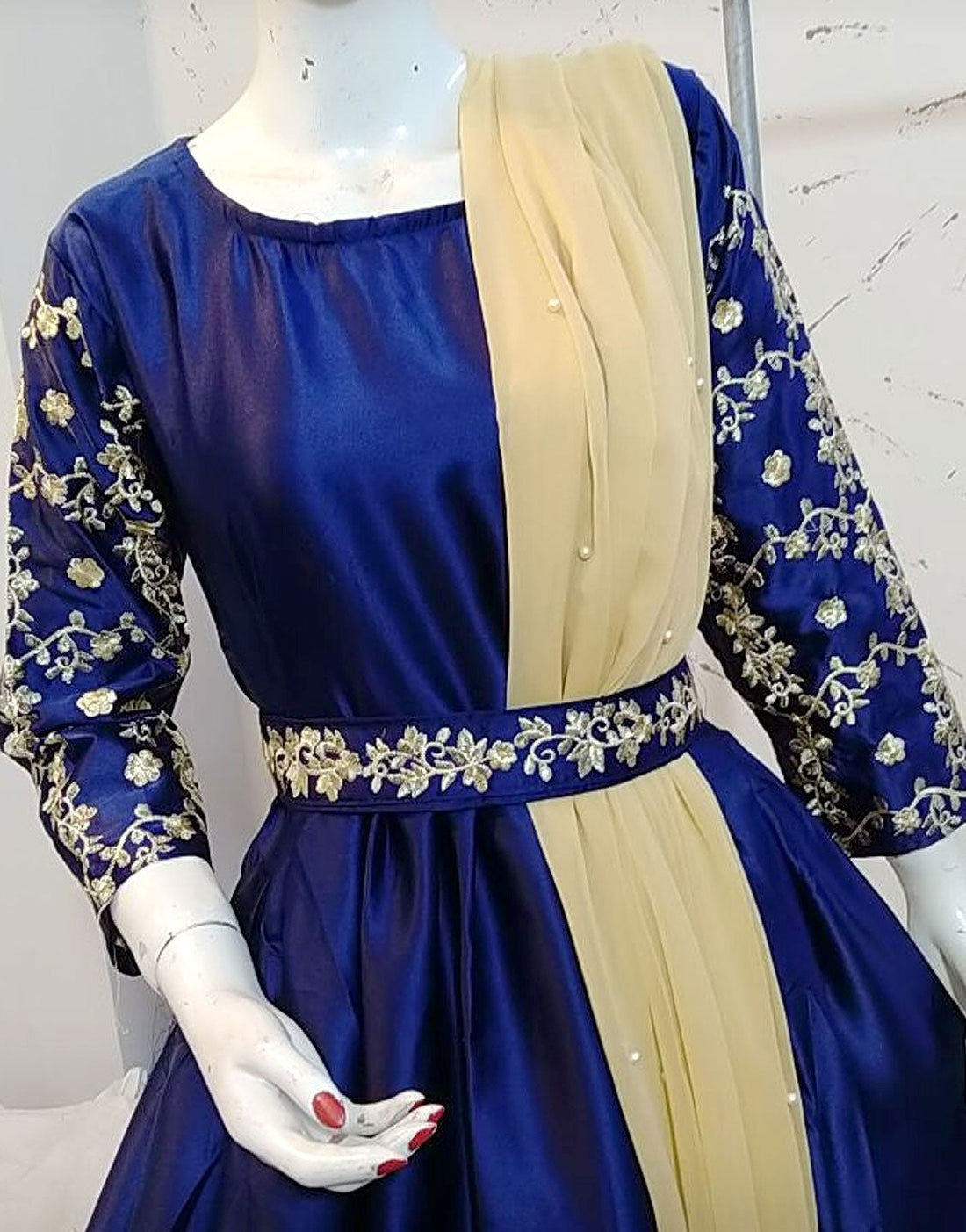 Readymade Embroidered Shamoz Silk Maxi with Net Dupatta