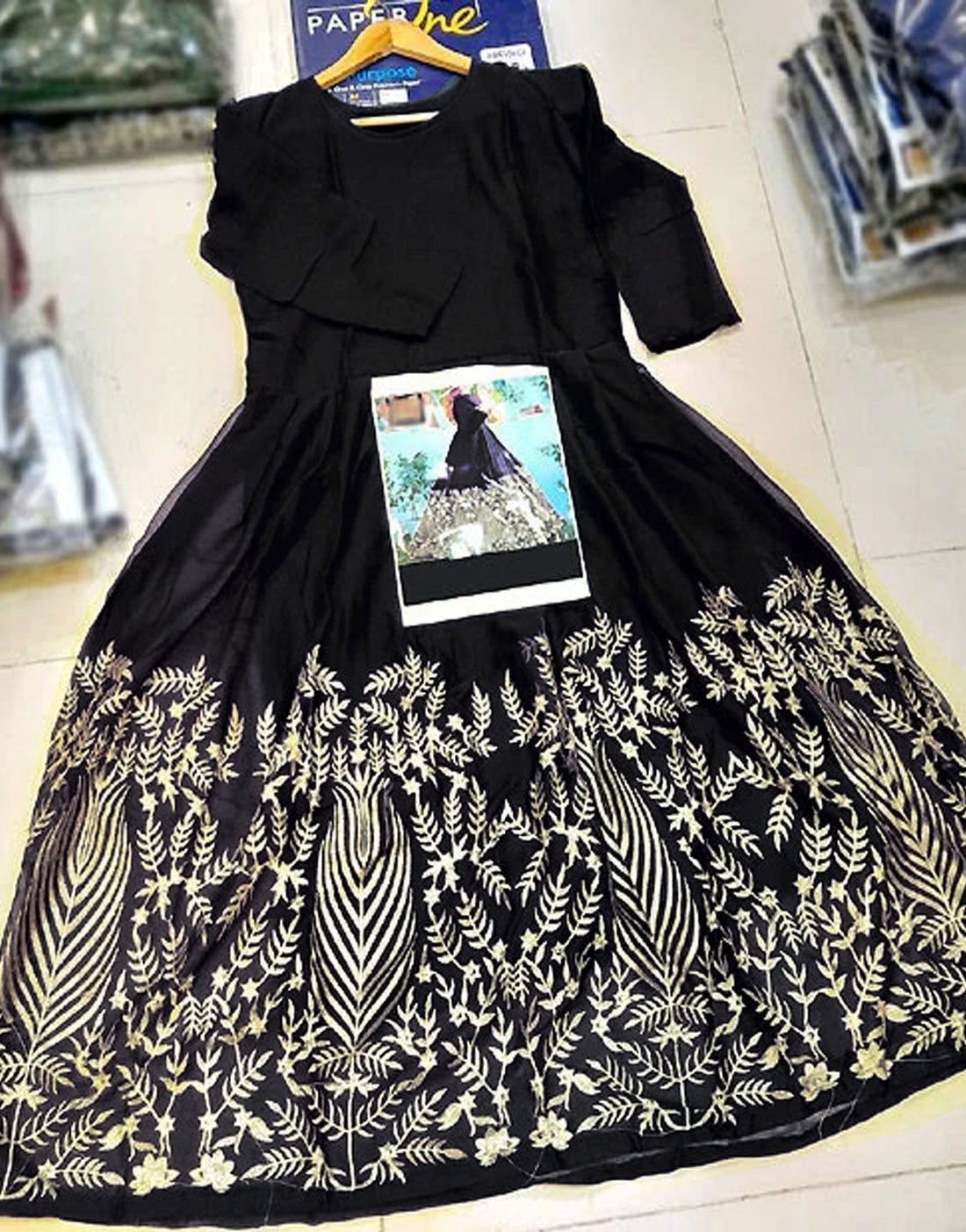 Readymade Embroidered Black Chiffon Maxi with Inner