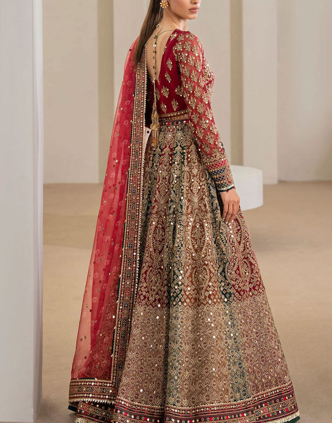 Jazmin Luxury Embroidered Chiffon Bridal Lehenga Dress | UC-3025