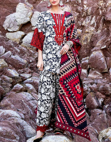 All-Over Digital Print Embroidered Lawn Dress with Lawn Dupatta