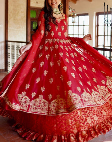 Amna Ismail Organza Red Bridal Maxi Dress | KHAZAIN AI46950