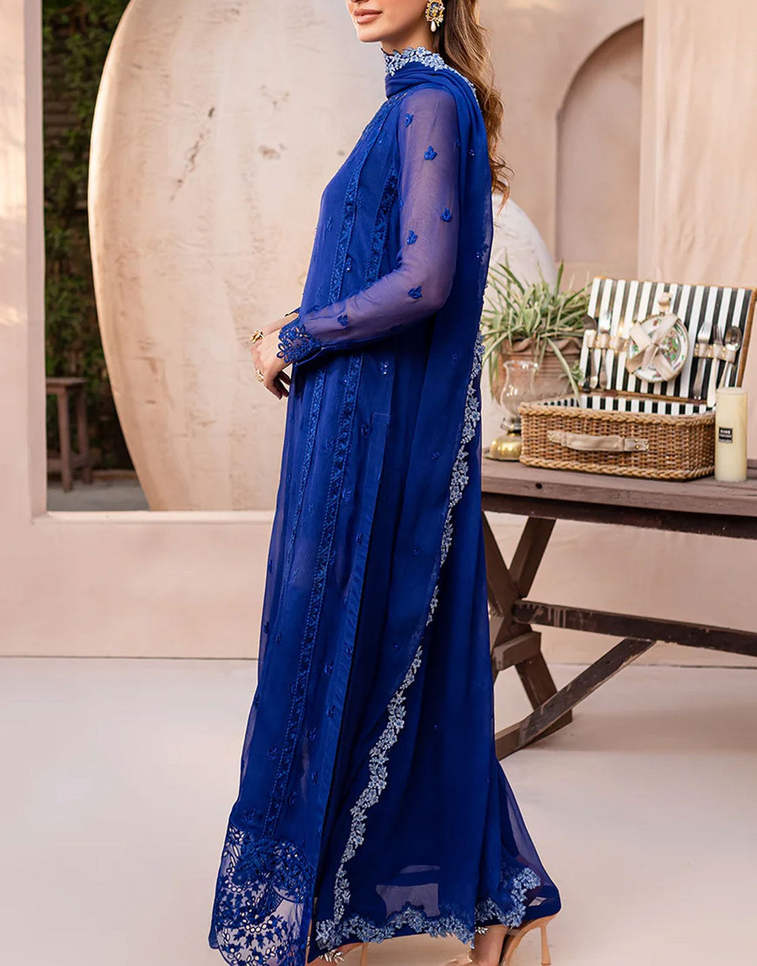 Azure 3 Piece Embroidered Chiffon Wedding Dress | Sapphire Symphony