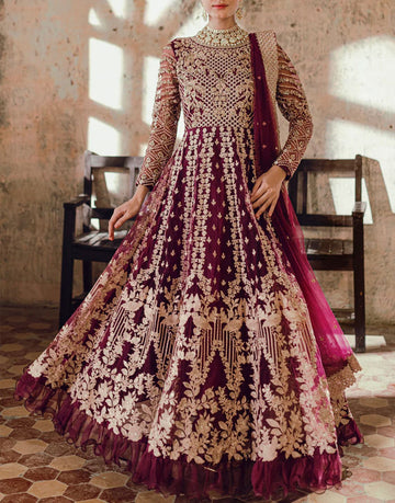 Azure Luxury Embroidered Bridal Net Maxi Dress | Parisa