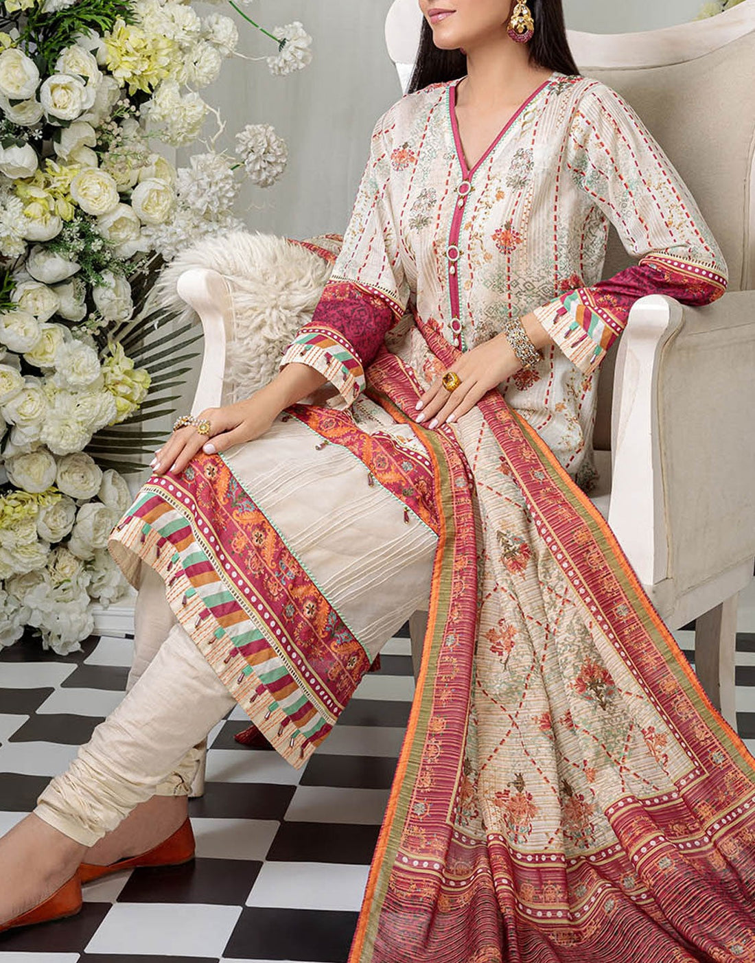 Bonanza Satrangi 3 Piece Summer Lawn Collection | O-WHITE ARNS223P19