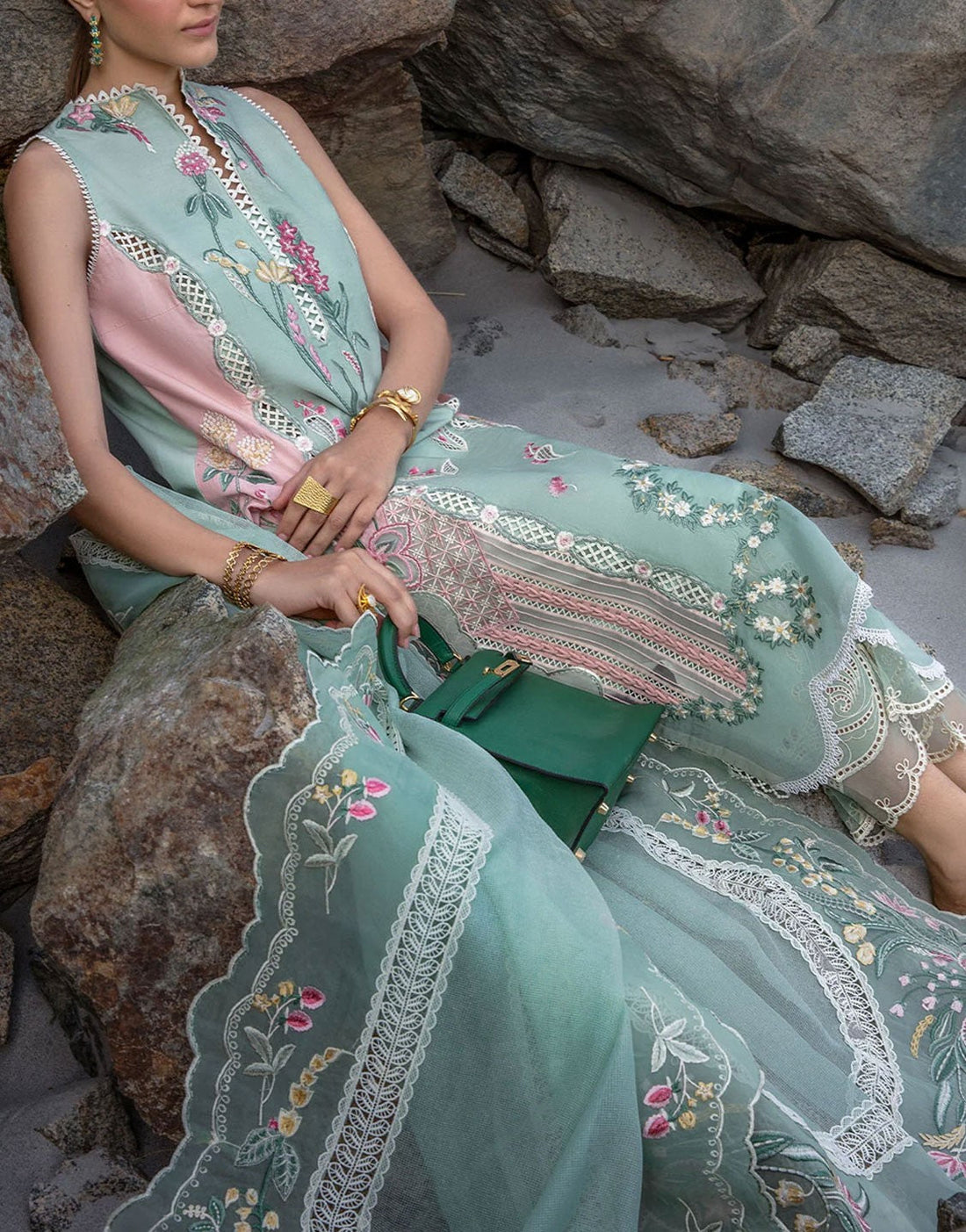 Crimson 3 Piece Embroidered Lawn Dress | Sun Kissed - Sea Foam