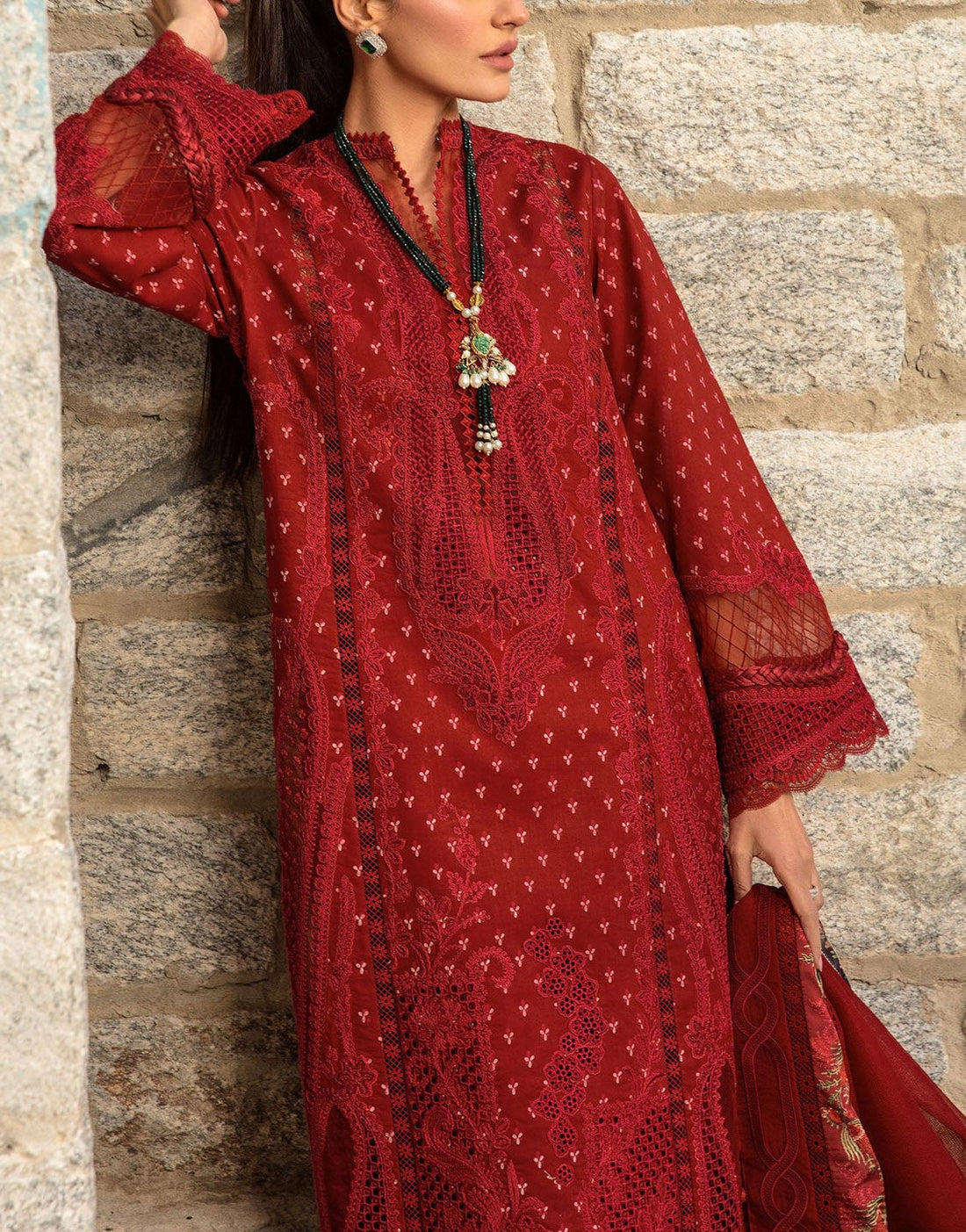 Crimson Luxury Embroidered Lawn Collection | Dancing Paisleys - Ruby