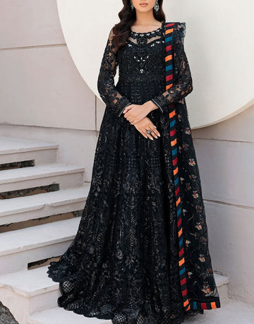 Emaan Adeel Fancy Net Black Party Wear Maxi Dress | BL-502