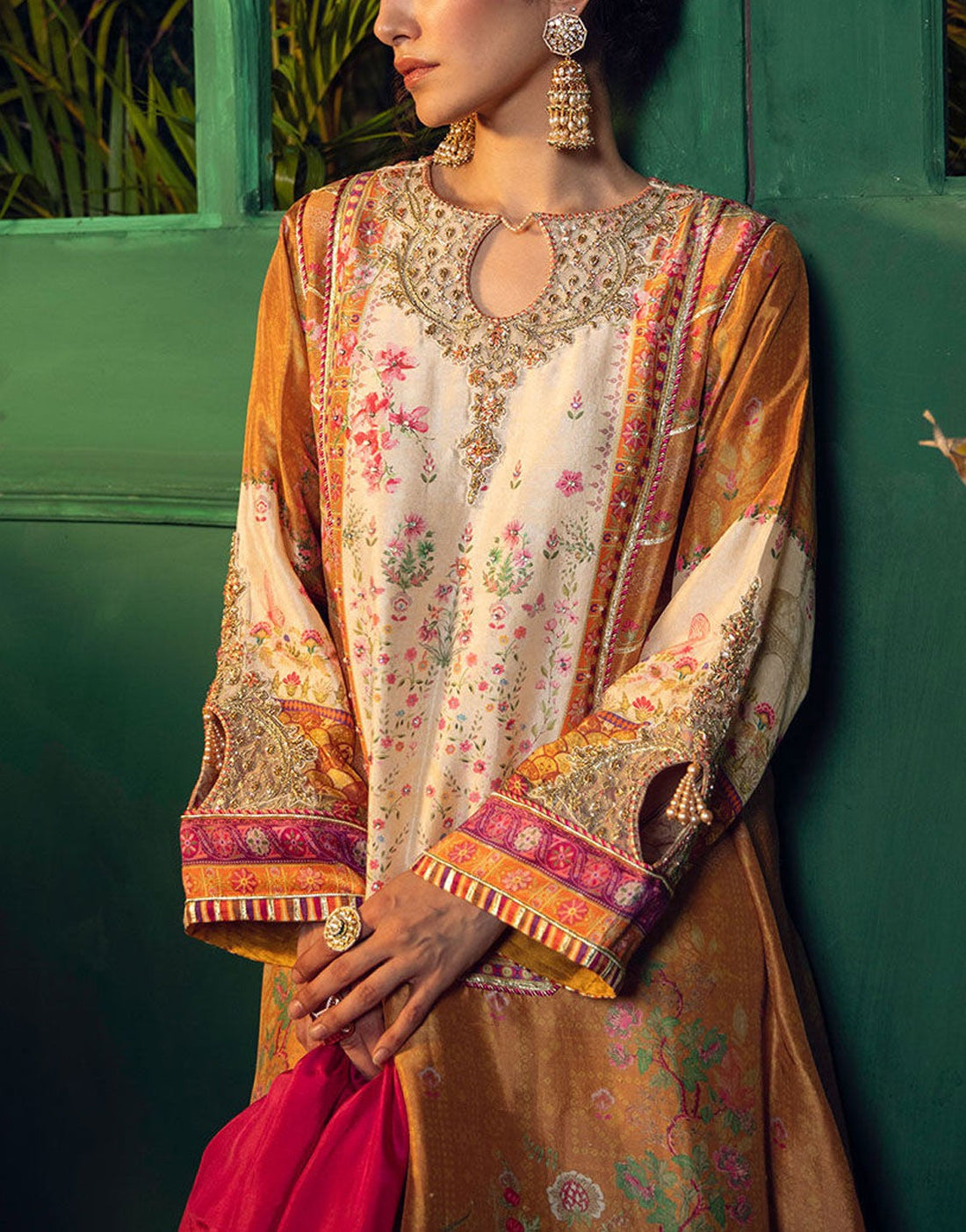 Farah Talib Aziz Roshan Printed Raw Silk Dress | FTA-FSP22-12