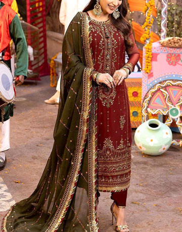 Adorable Embroidered Maroon Chiffon Dress - Perfect for Mehndi & Wedding Functions