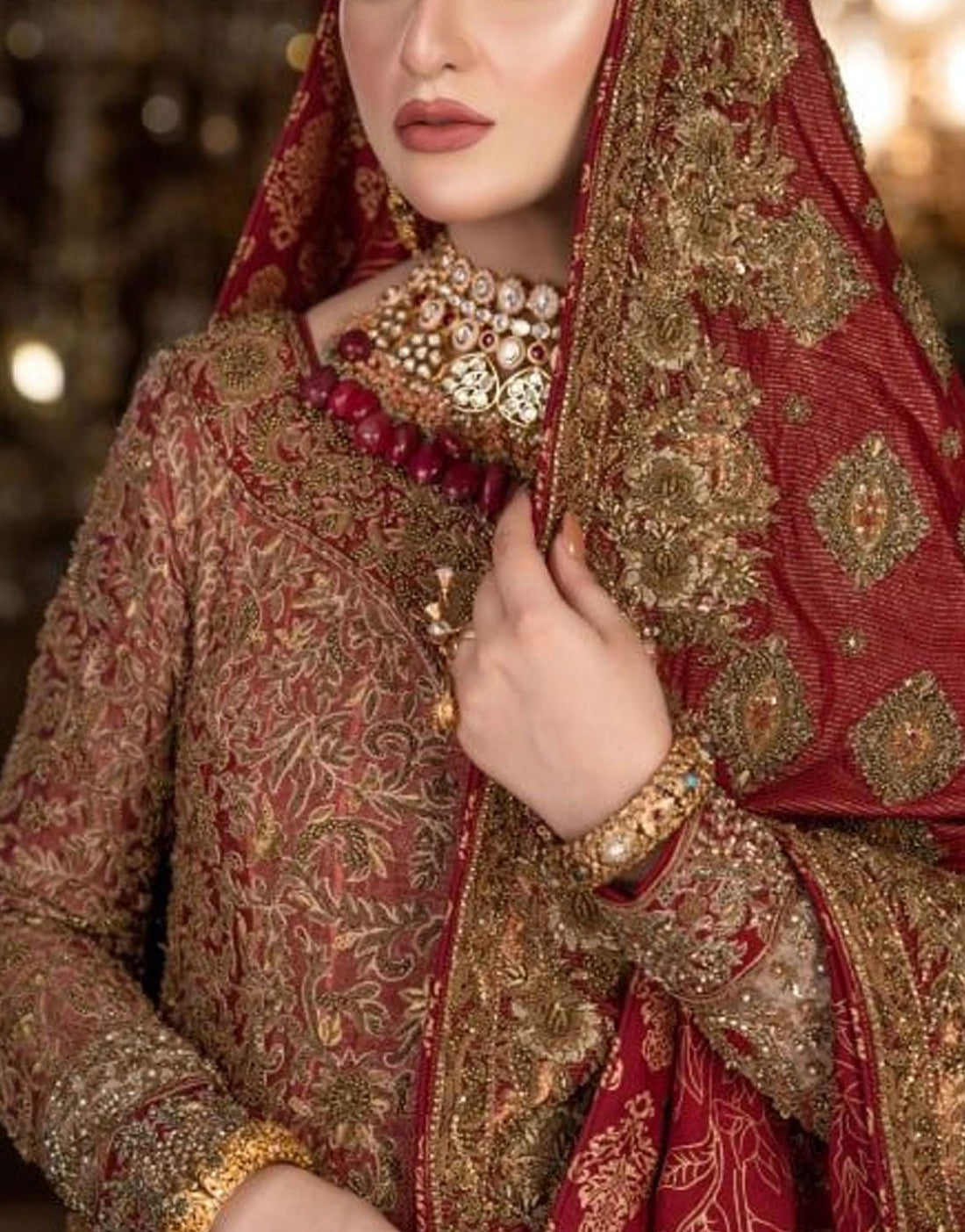 HSY Traditional Embroidered Bridal Dress with a Handcrafted Shawl