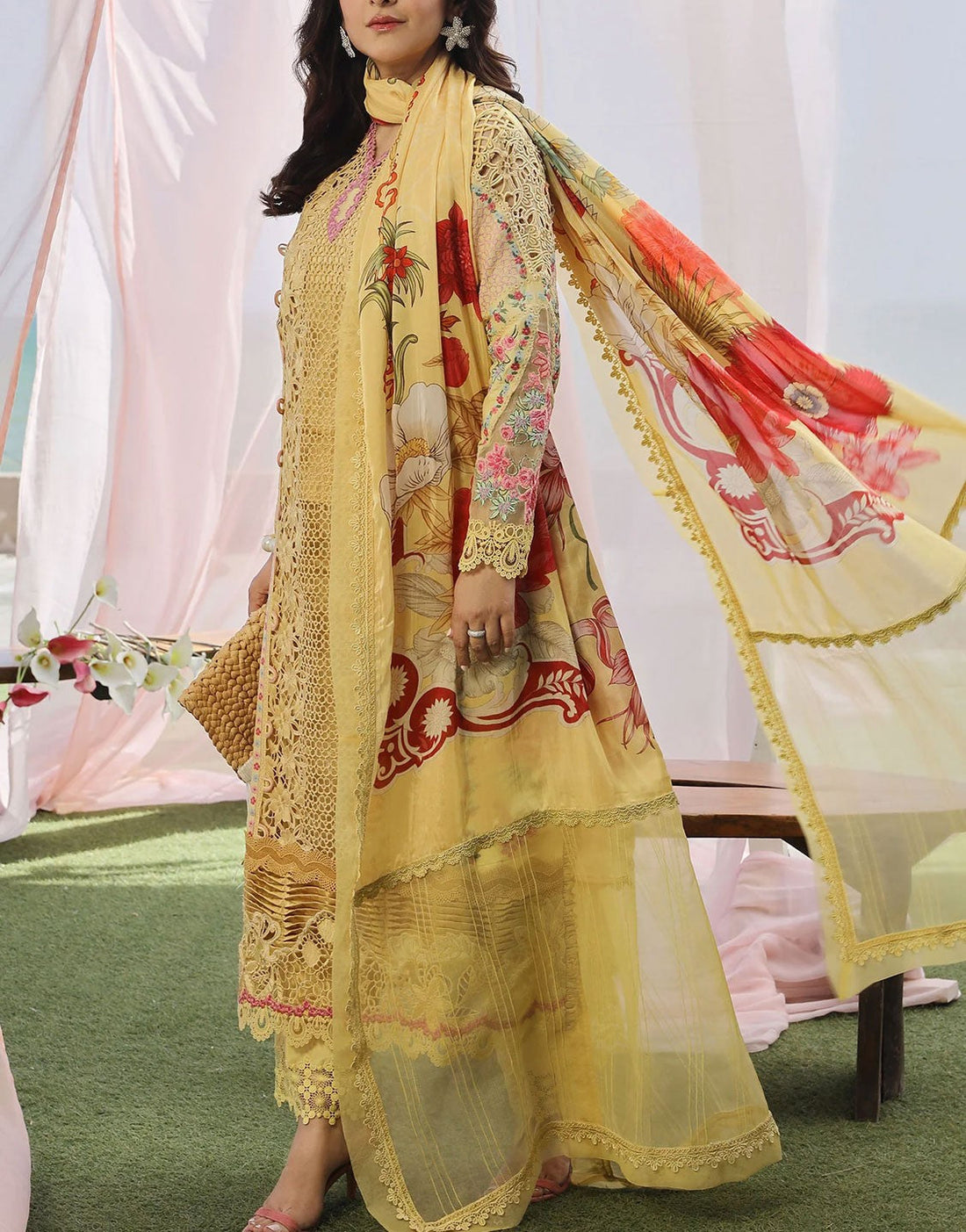 Maryam Hussain Schiffli Embroidered Lawn Suit Design | Tropica L24-07