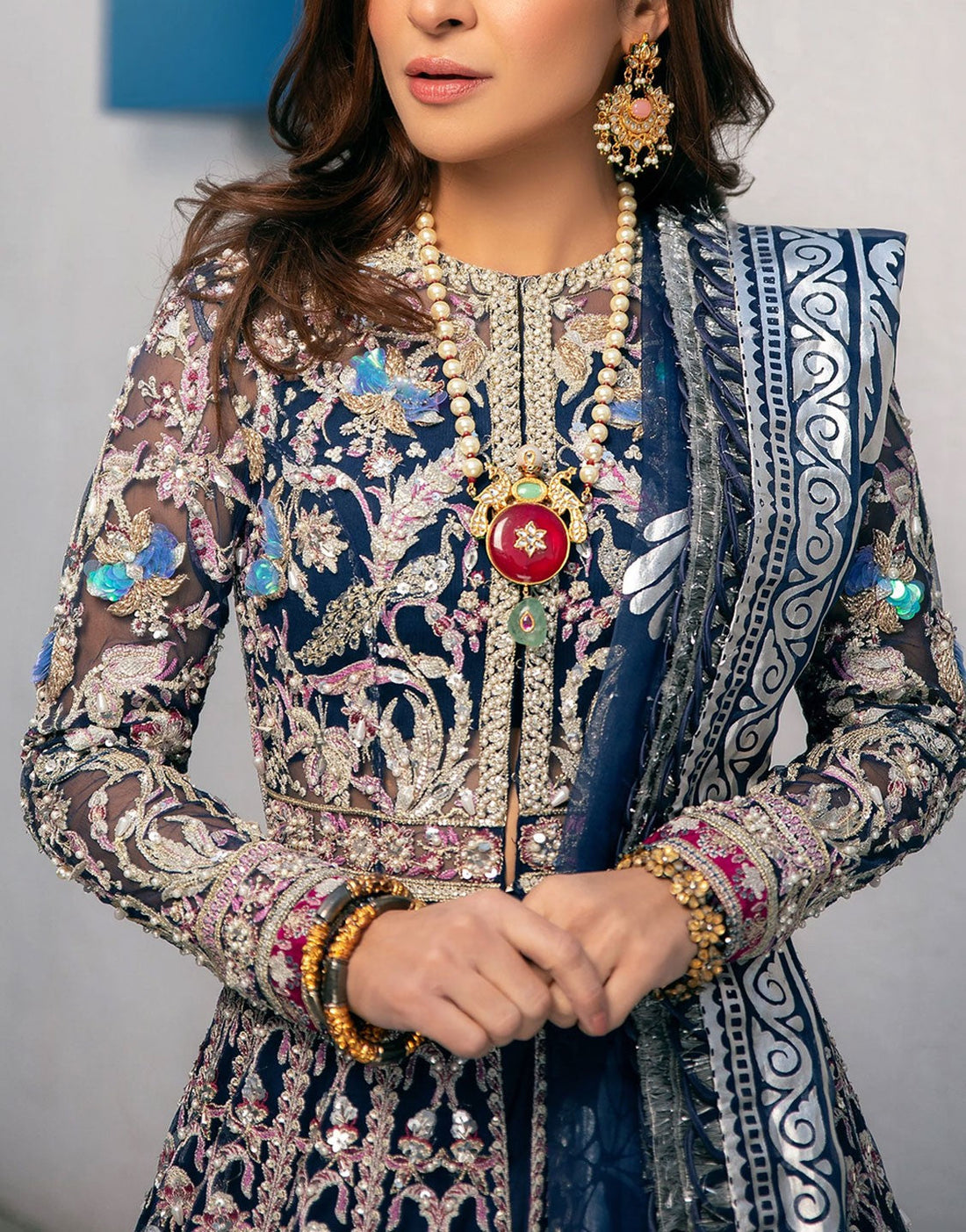 Maryam Hussain Luxury Embroidered Net Bridal Maxi Dress | FALAK WD-05