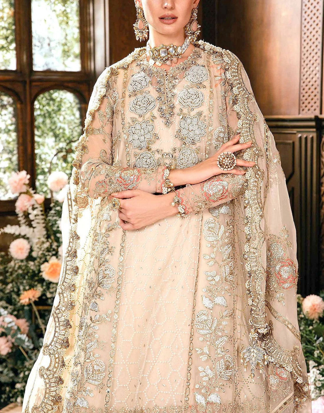 Luxurious Handwork Heavy Embroidered Organza Bridal Dress