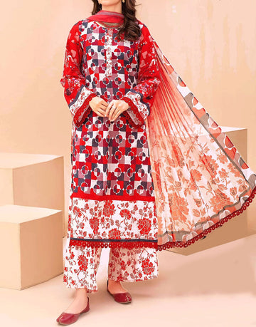 All-Over Digital Print Woolen Linen Dress with Linen Dupatta