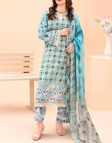 All-Over Digital Print Woolen Linen Suit with Linen Dupatta