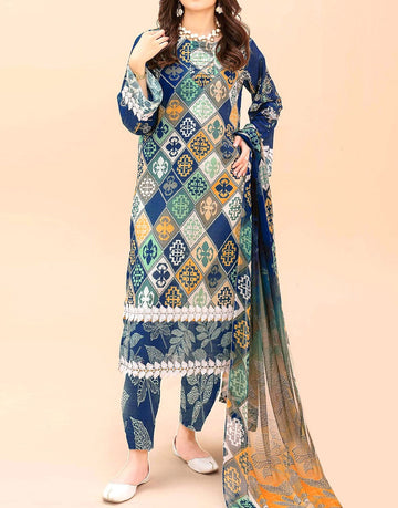 All-Over Digital Print Woolen Linen Dress with Linen Dupatta