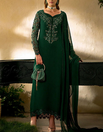 Elegant Embroidered Chiffon Party Wear Dress with Silk Trouser