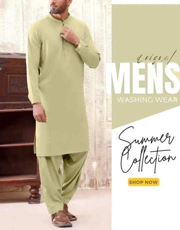 Italian Boski Ivory Wash & Wear Men’s Shalwar Kameez – Unstitched Formal & Eid Suit