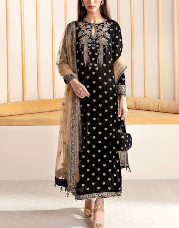Handwork & Heavy Embroidered Black Velvet Wedding Dress