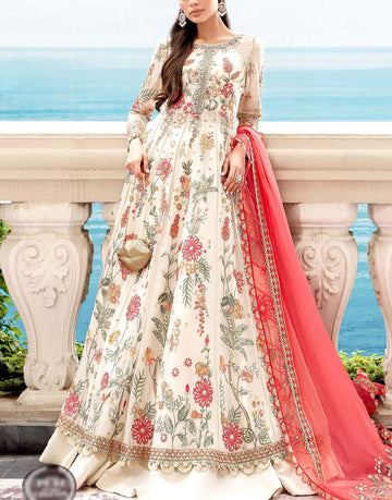 Luxury Heavy Embroidered White Chiffon Maxi Dress
