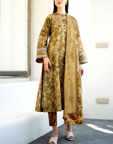All-Over Digital Print Dhanak Dress with Dhanak Shawl