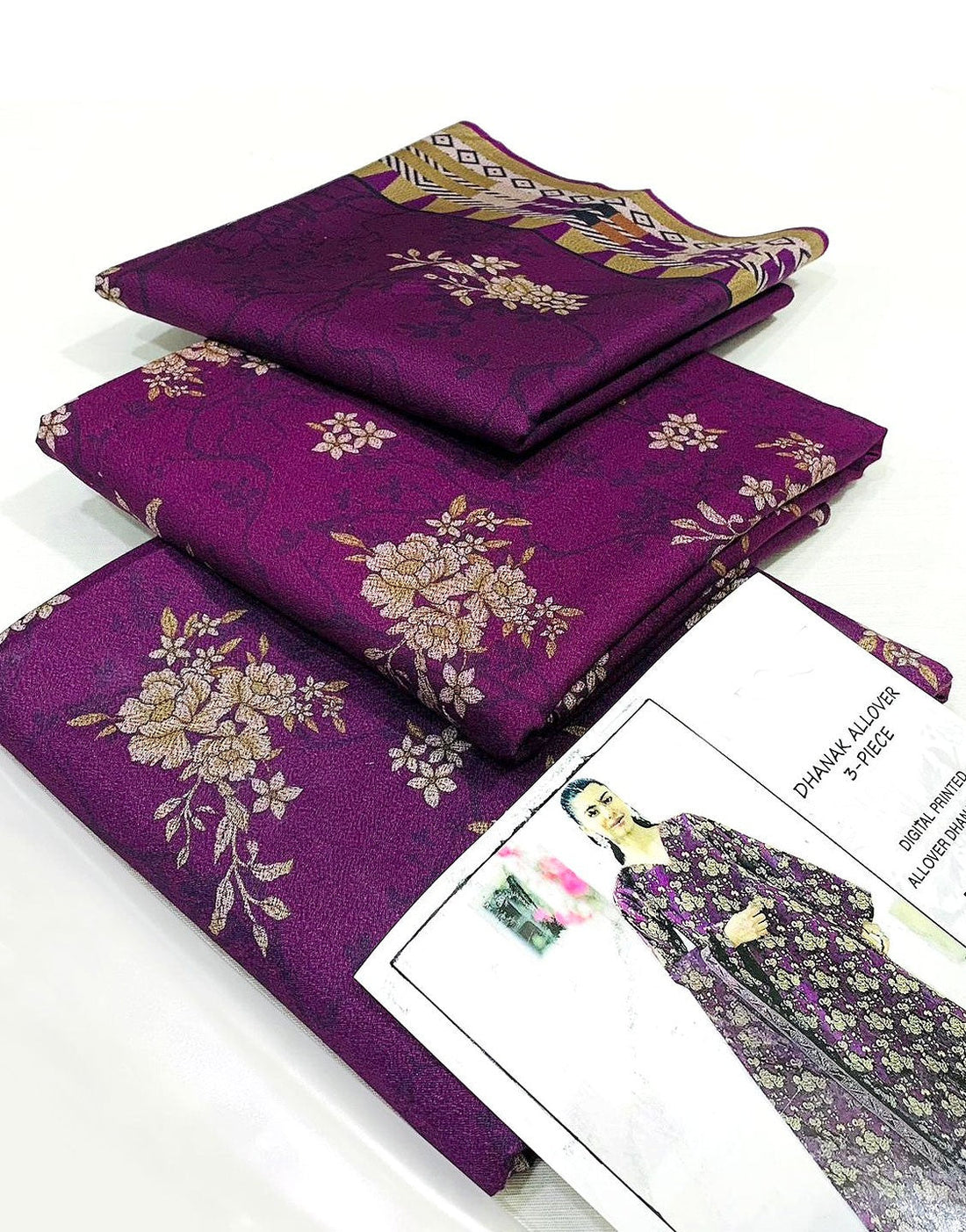 All-Over Digital Print Dhanak Dress with Dhanak Shawl