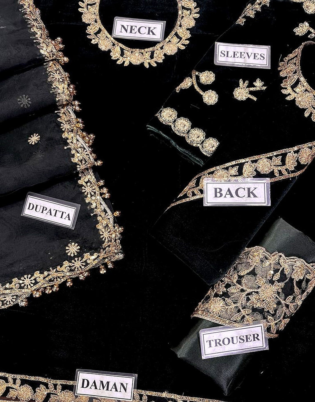 Decent Embroidered Velvet Black Wedding Dress with Organza Dupatta