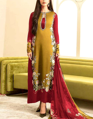 Digital Print Silk Party Wear Dress with Silk Dupatta